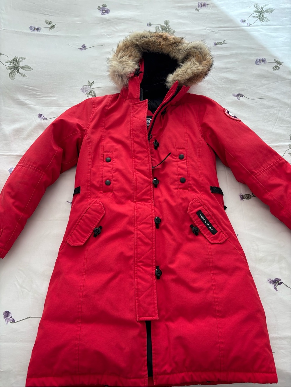 Canada Goose Red Parka with Faux Fur Hood